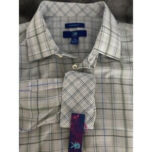 Egara Men's XL  Modern Fit Contrast Flip Cuffs Collar Trim‎ Casual Shirt Striped